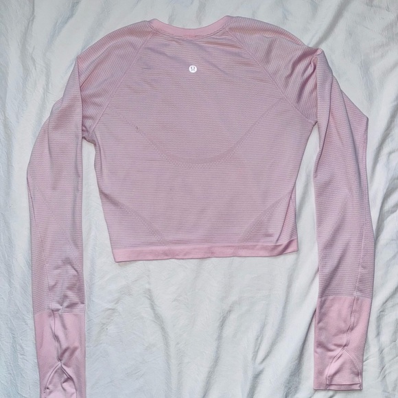 Lululemon Light Pink Swiftly Tech Cropped Long Sleeve Shirt 2.0 - Size 8 - Picture 4 of 4